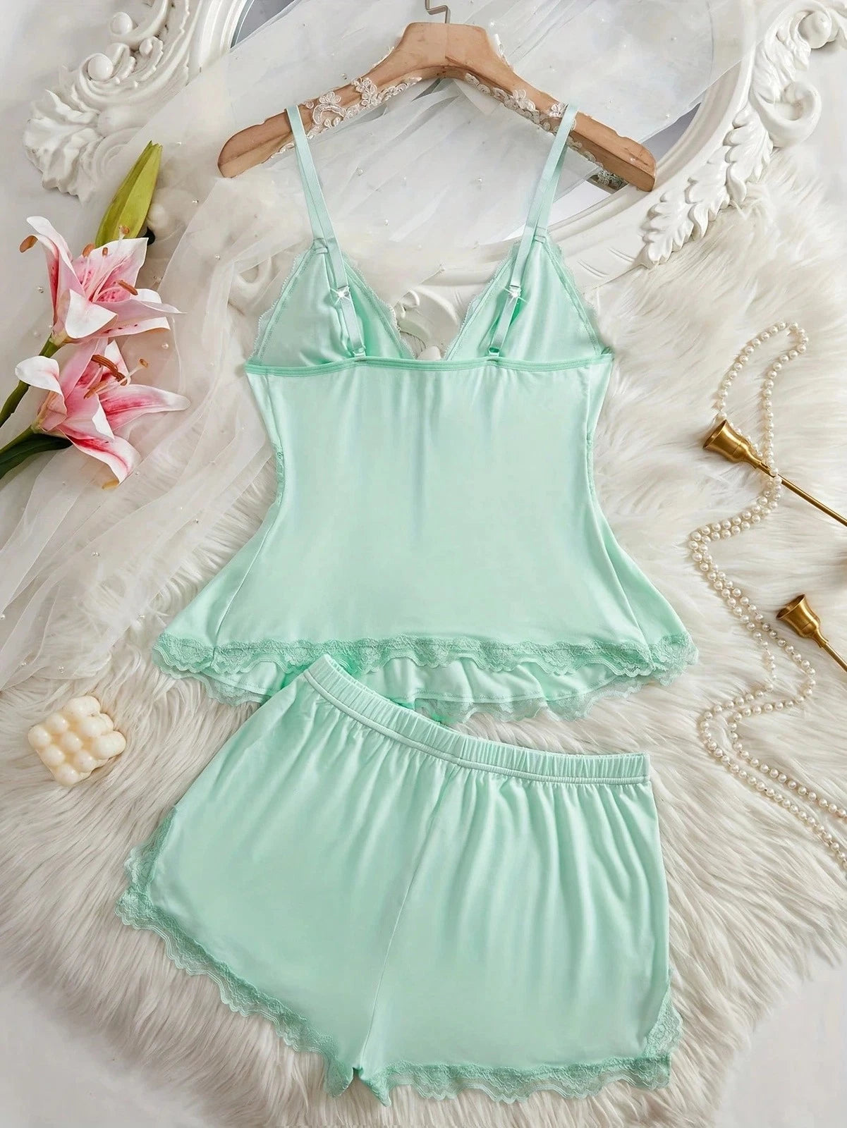 Womens Sweetness Cami Lace Camisole Lingerie Nightwear Sexy Pajamas Lounge Sets