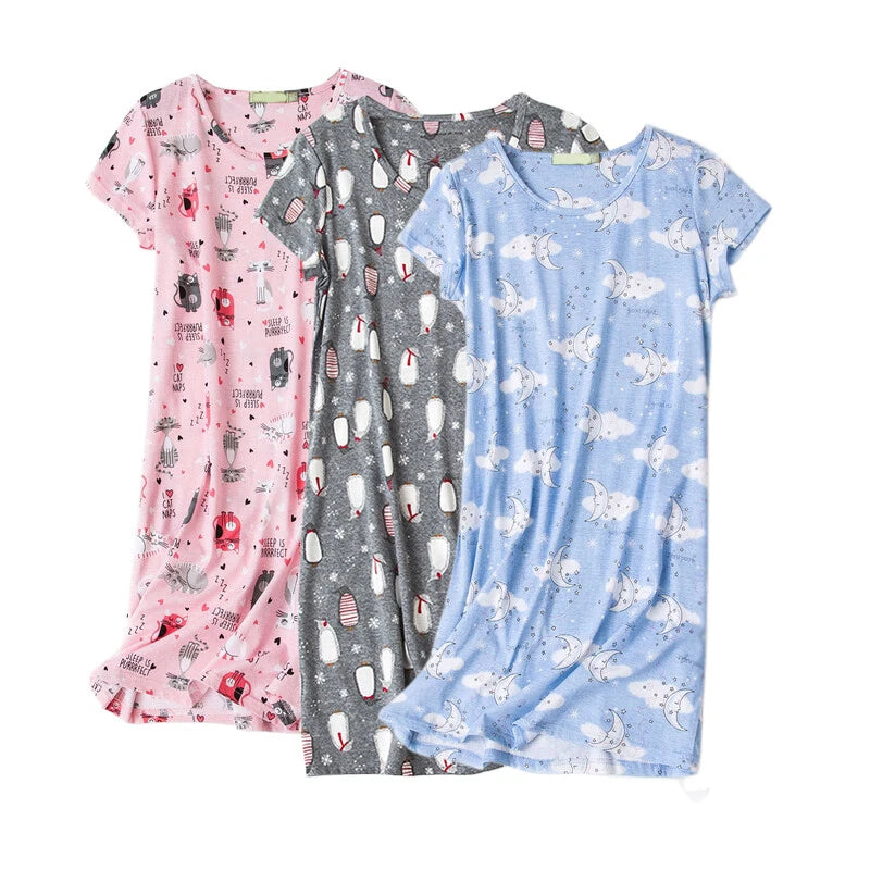 Casual Nights Women's Cotton Short Sleeve Nightgown Sleep House Dress Home Gown