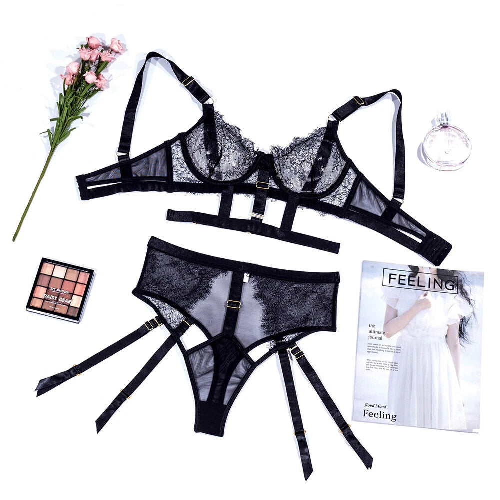 Women's Sexy Lingerie Lace Bra Set Garter Babydoll Nightwear Sleepwear Underwear