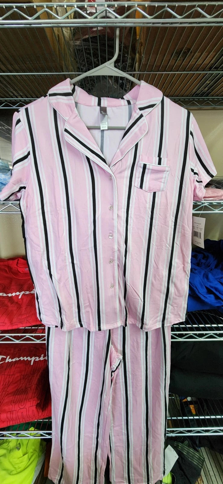 PJ Couture Women's Two Piece Pants Top Notch Short Sleeve Shirt Pajamas MSRP $48