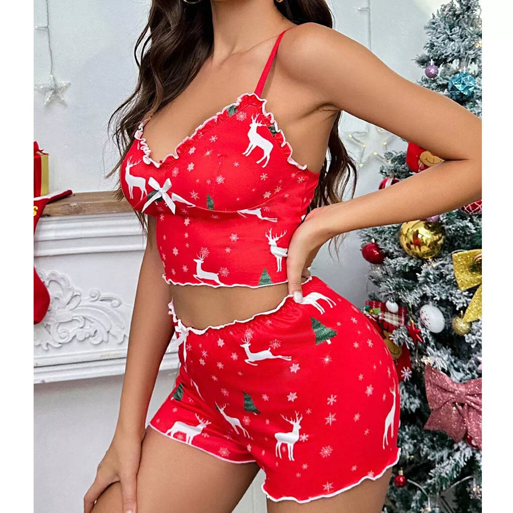 Women Sexy Sleepwear Lace Cotton Pajamas Set Shorts Nightwear Camisole Underwear