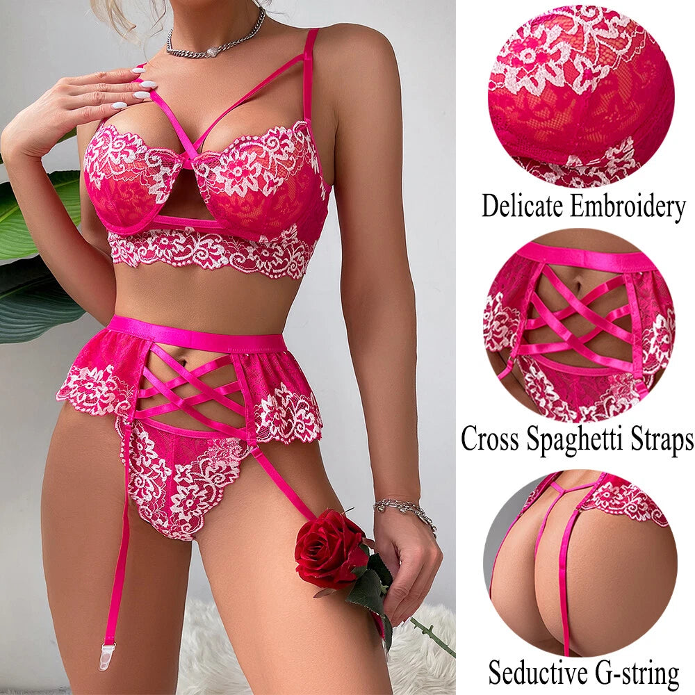Women Sexy-Lingerie Lace Babydoll Bra G-string Sleepwear Underwear Nightwear US