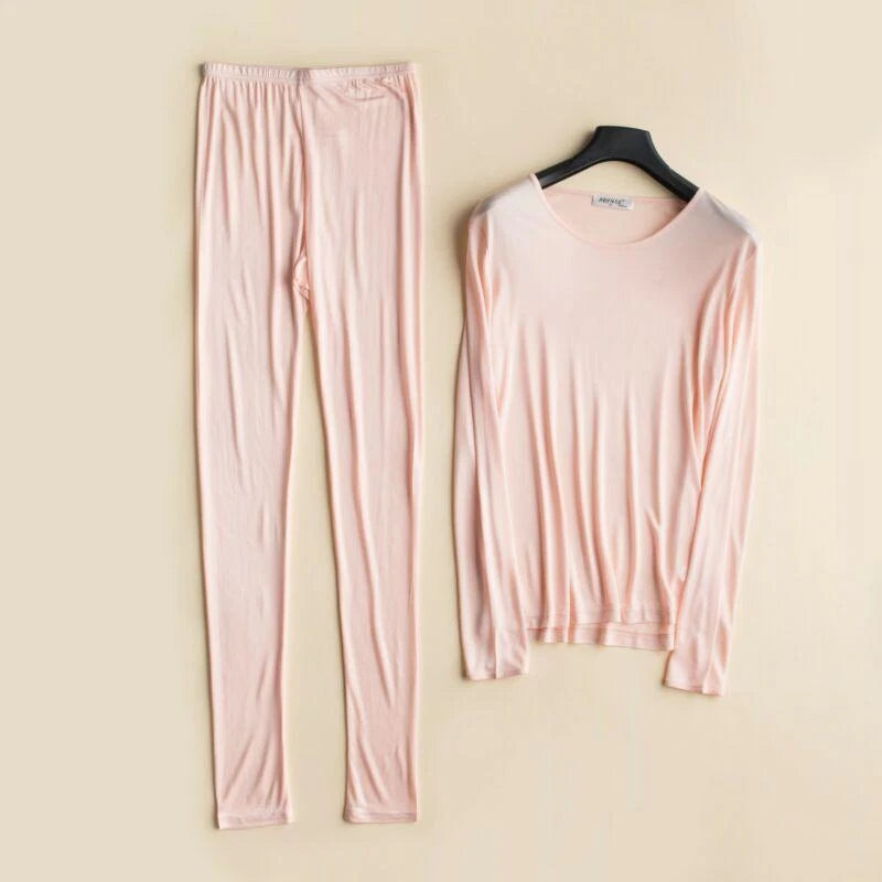 New Women's Silk Thermal Underwear Set Silk Long Johns Top & Bottom TG3S48
