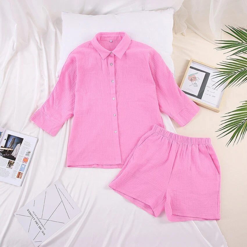 2023 Women's pajama set set with 9/4 sleeves, sleep top, shorts, home clothing