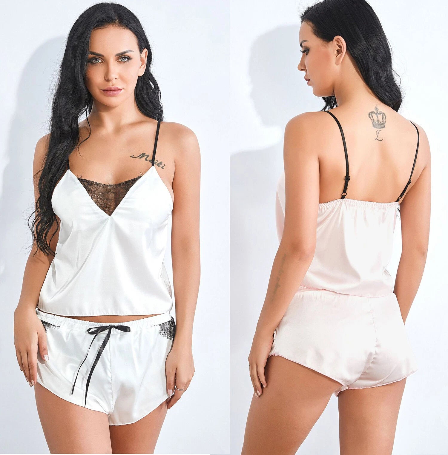 Women Satin Silk Lace Sleepwear Babydoll Lingerie Nightwear Shorts Pyjamas S-XL