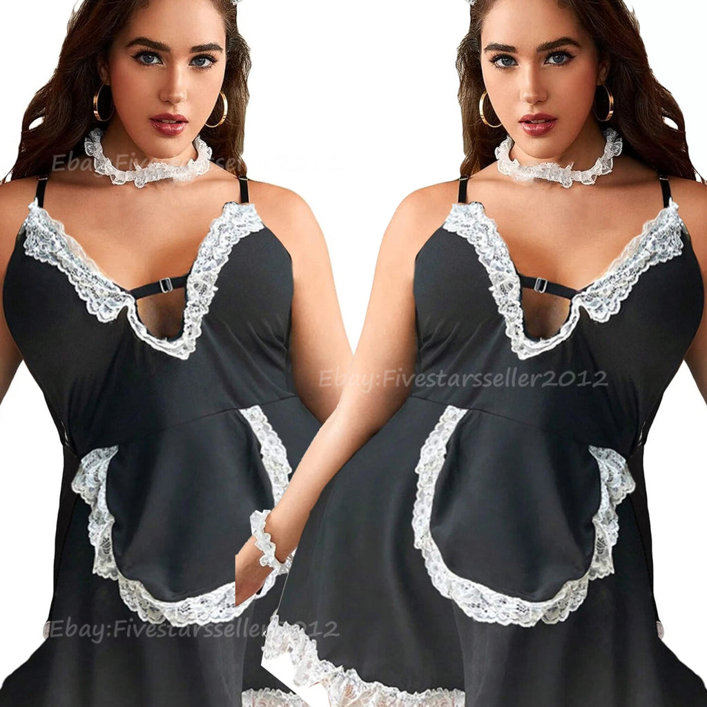Plus Size Maid Nurse Dress Set Sexy Lingerie Lady Lace Bodysuit Pajamas Babydoll