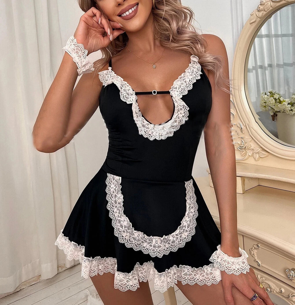 Sexy Lingerie Women Lace Underwear French Maid Nurse Cosplay Babydoll Sleepwear