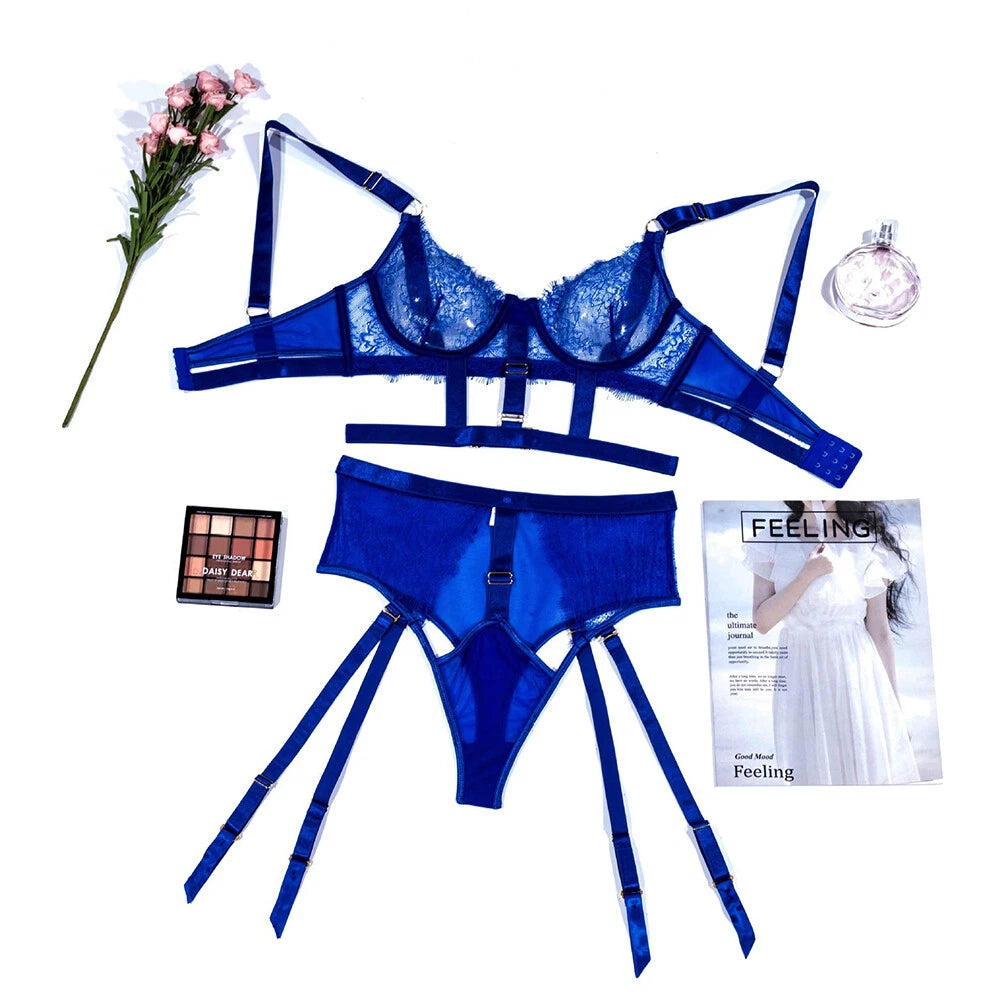 Women's Sexy Lingerie Lace Bra Set Garter Babydoll Nightwear Sleepwear Underwear