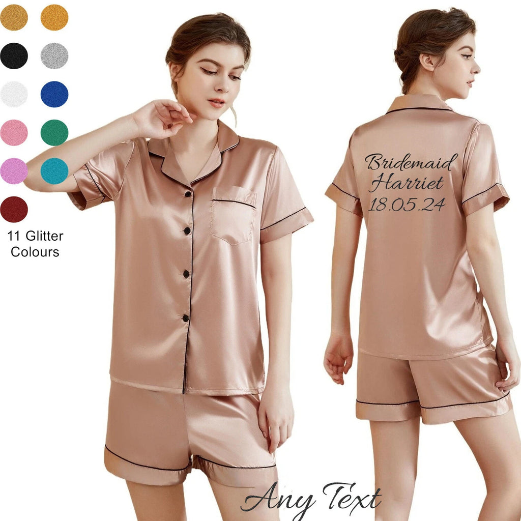 UK Personalized Womens Pyjamas Pjs Shorts Set Wedding Bridesmaid Birthday Party