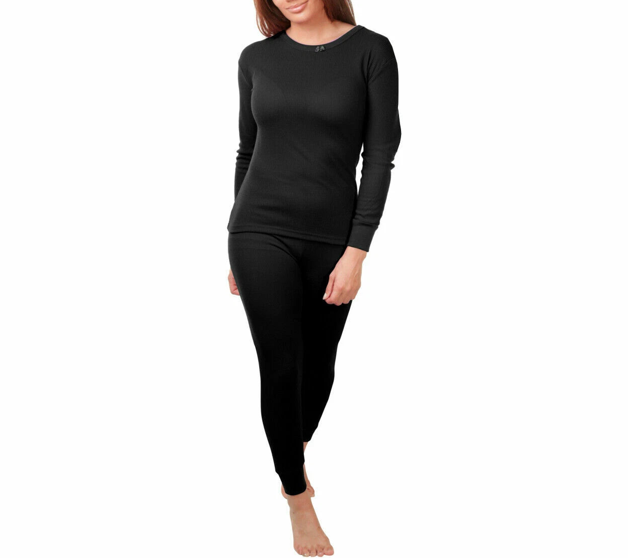 Women 2pc Premium Cotton Waffle Knit Thermal Underwear Stretch Top & Bottom Set
