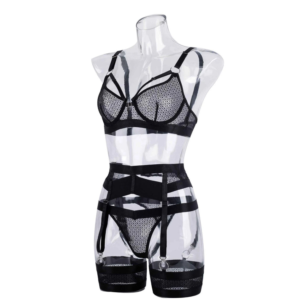 Sexy Underwear Babydoll Set Lingerie Nightwear Suspender Bra Thong Erotic Womens