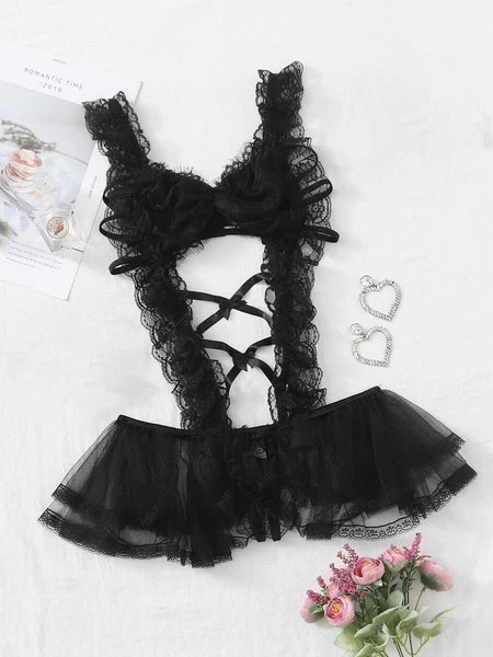 Plus Size Maid Nurse Dress Set Sexy Lingerie Lady Lace Bodysuit Pajamas Babydoll