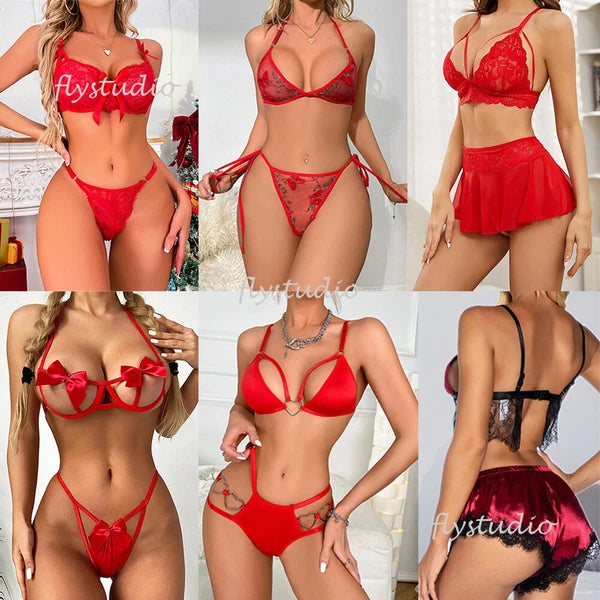 Women Sexy-Lingerie Lace Babydoll Bra G-string Sleepwear Underwear Nightwear US