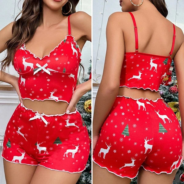 Sexy Satin Lace PJs Cami Set Camisole Shorts French Knickers Vest Nightwear Xmas