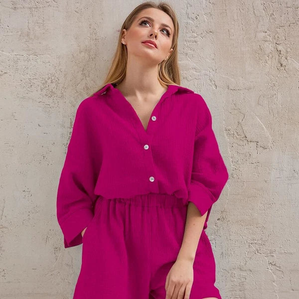 2023 Women's pajama set set with 9/4 sleeves, sleep top, shorts, home clothing