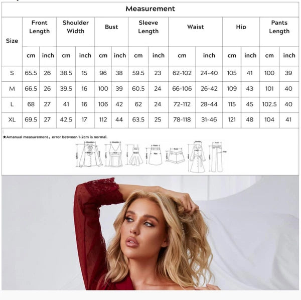 set: Solid color lace mesh long-sleeve long pants pajama set Women's home wear
