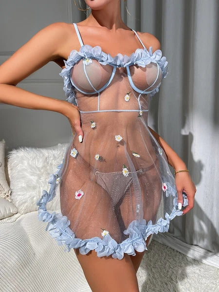 Sexy Lingerie Women's Lace Babydoll Dress See-Thru Sleepwear Nightwear G-string