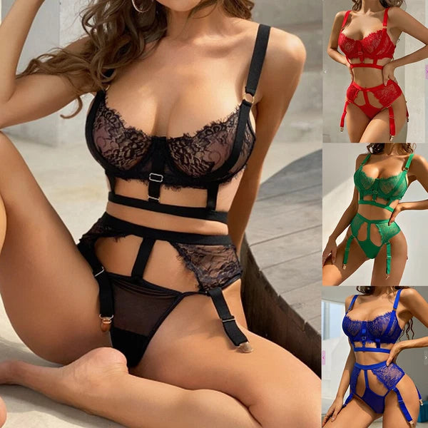 Women's Sexy Lingerie Lace Bra Set Garter Babydoll Nightwear Sleepwear Underwear