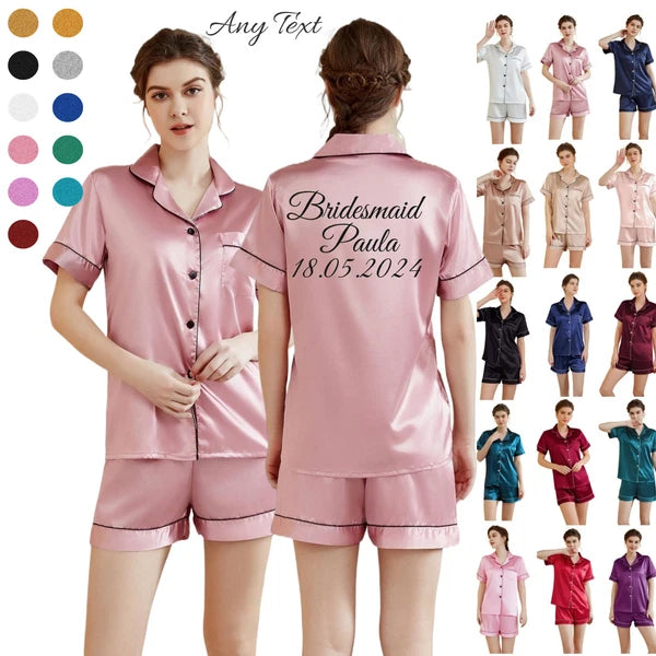 UK Personalized Womens Pyjamas Pjs Shorts Set Wedding Bridesmaid Birthday Party