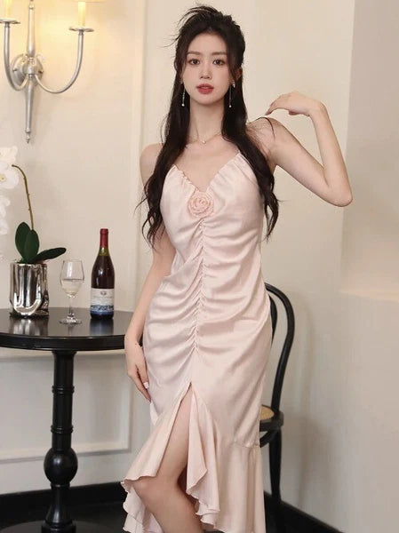 Summer Sleeveless Backless Pajama Night Dress Suspended Split Fold Long Girls