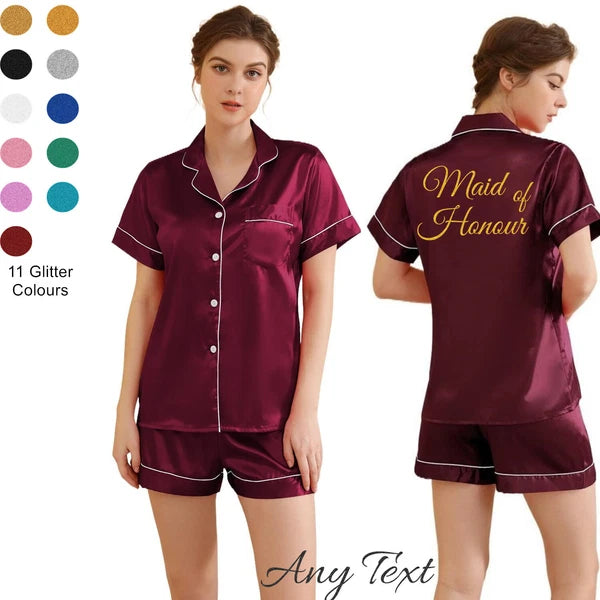 UK Personalized Womens Pyjamas Pjs Shorts Set Wedding Bridesmaid Birthday Party