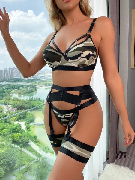 Sexy Underwear Babydoll Set Lingerie Nightwear Suspender Bra Thong Erotic Womens