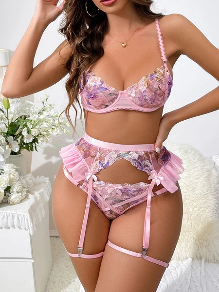 Women's Sexy Lingerie Lace Babydoll Bra Thong Set Sleepwear Underwear Nightwear
