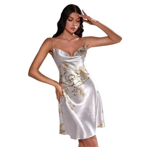 Womens Satin Chemise Kimono Bathrobe Gown Set Sexy Loungewear V-Neck Sleepwear