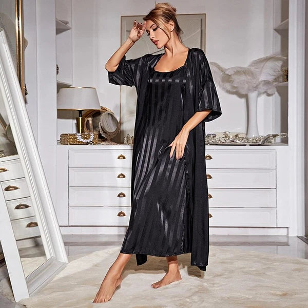 2023 Printed robe 2-piece set for women's kimono bathrobe pajama satin