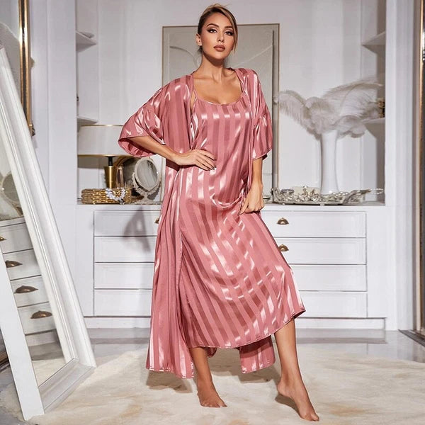 2023 Printed robe 2-piece set for women's kimono bathrobe pajama satin