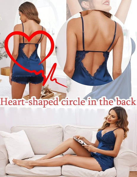 Womens Sexy Lingerie Silk Pajamas Set Sleepwear Satin Cami Vest Nightwear Pyjama