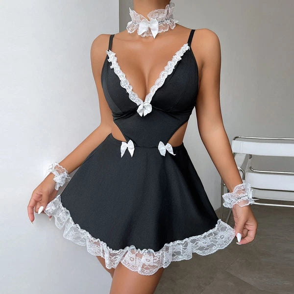 Sexy Lingerie Women Lace Underwear French Maid Nurse Cosplay Babydoll Sleepwear