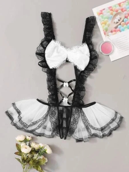 Plus Size Maid Nurse Dress Set Sexy Lingerie Lady Lace Bodysuit Pajamas Babydoll