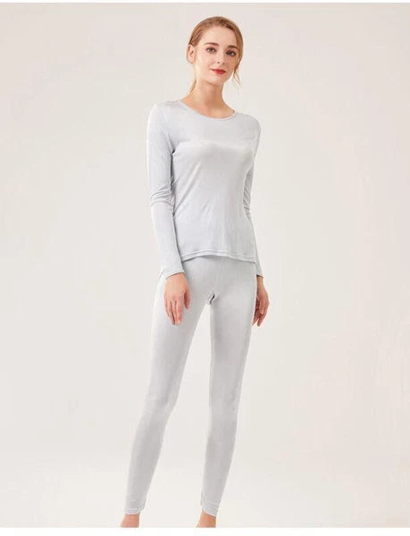 New Women's Silk Thermal Underwear Set Silk Long Johns Top & Bottom TG3S48