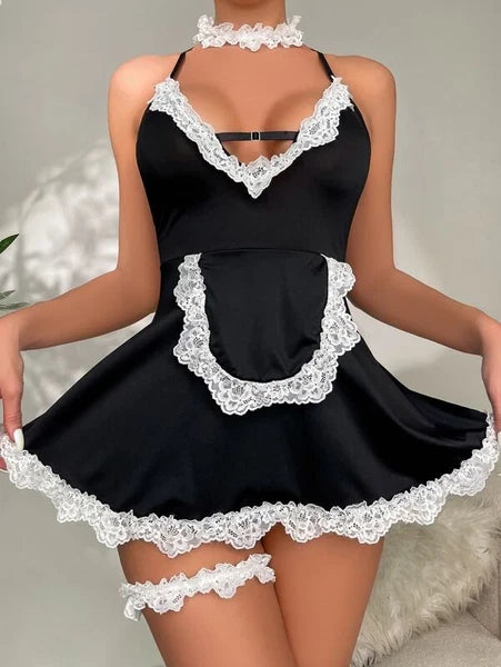 Plus Size Maid Nurse Dress Set Sexy Lingerie Lady Lace Bodysuit Pajamas Babydoll