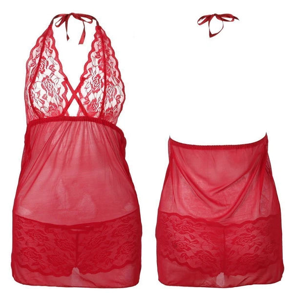 Women Sexy Lingerie Lace Babydoll Thong Nightwear Sleepwear Underwear Dress Set