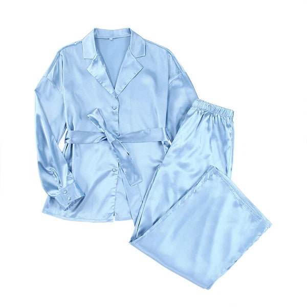 Womens Pajama Set Oversize Kimono Loose Dress Satin  Beach Coat Sleepwear Pant