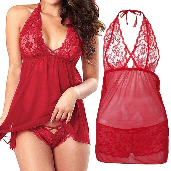 Women Sexy Lingerie Lace Babydoll Thong Nightwear Sleepwear Underwear Dress Set
