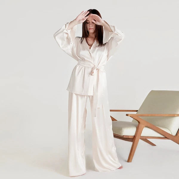 Womens Pajama Set Oversize Kimono Loose Dress Satin  Beach Coat Sleepwear Pant