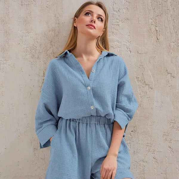 2023 Women's pajama set set with 9/4 sleeves, sleep top, shorts, home clothing