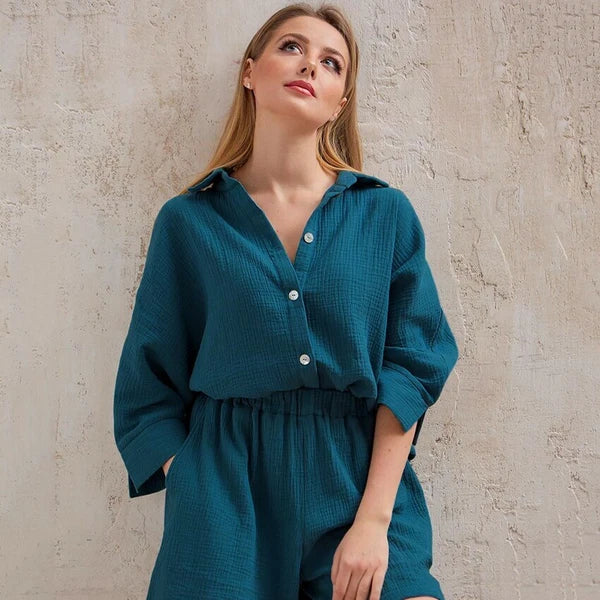 2023 Women's pajama set set with 9/4 sleeves, sleep top, shorts, home clothing