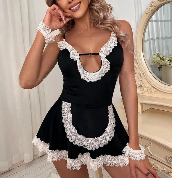 Sexy Lingerie Women Lace Underwear French Maid Nurse Cosplay Babydoll Sleepwear