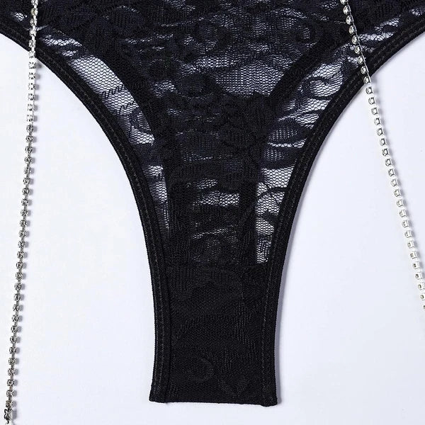 Women's Sexy Halter Lingerie Set with Garter Belts Lace Teddy Babydoll Bodysuit
