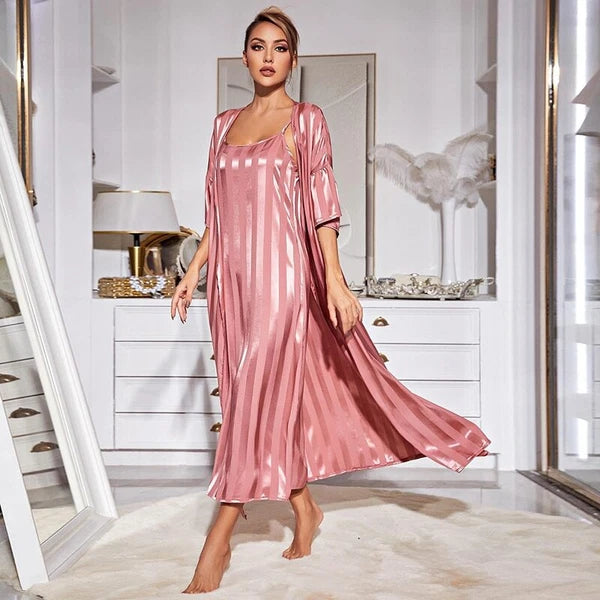 2023 Printed robe 2-piece set for women's kimono bathrobe pajama satin