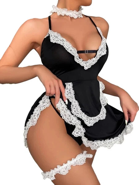 Plus Size Maid Nurse Dress Set Sexy Lingerie Lady Lace Bodysuit Pajamas Babydoll
