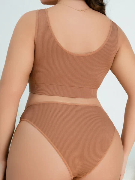 Plus Size 2 Piece Lingerie for Women Sexy Bra and Panty Set knitted Lingerie Set