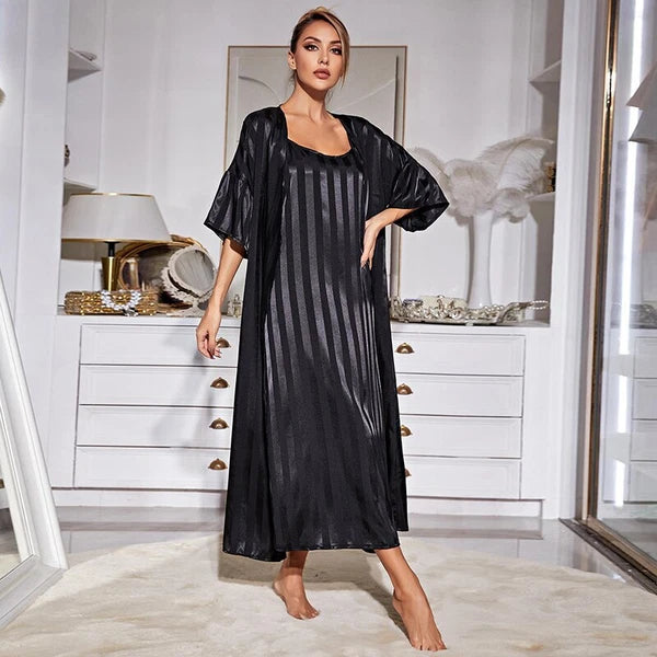 2023 Printed robe 2-piece set for women's kimono bathrobe pajama satin