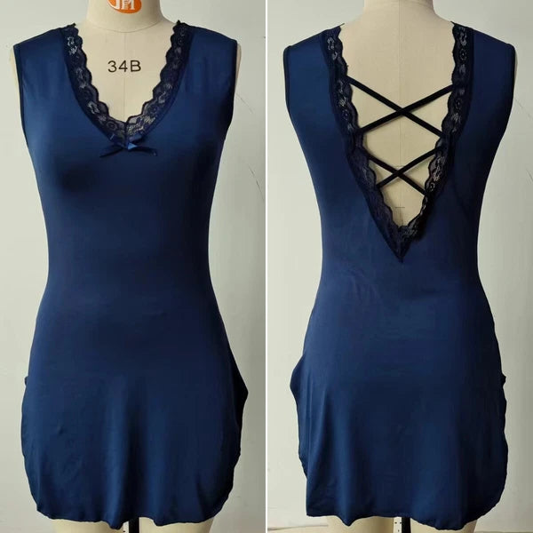 Sexy Women Lace Ruffles V Neck Pajamas Dress Sleepwear Lingerie Nightwear Solid