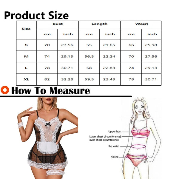 Sexy Adults French Maid Role-Play Lingerie Lace Costume Dress Babydoll Nightwear
