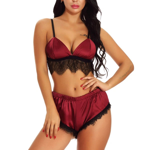 Sexy Lingerie Women Lace Hot Pants Babydoll Nightdress Nightgown Sleepwear Set